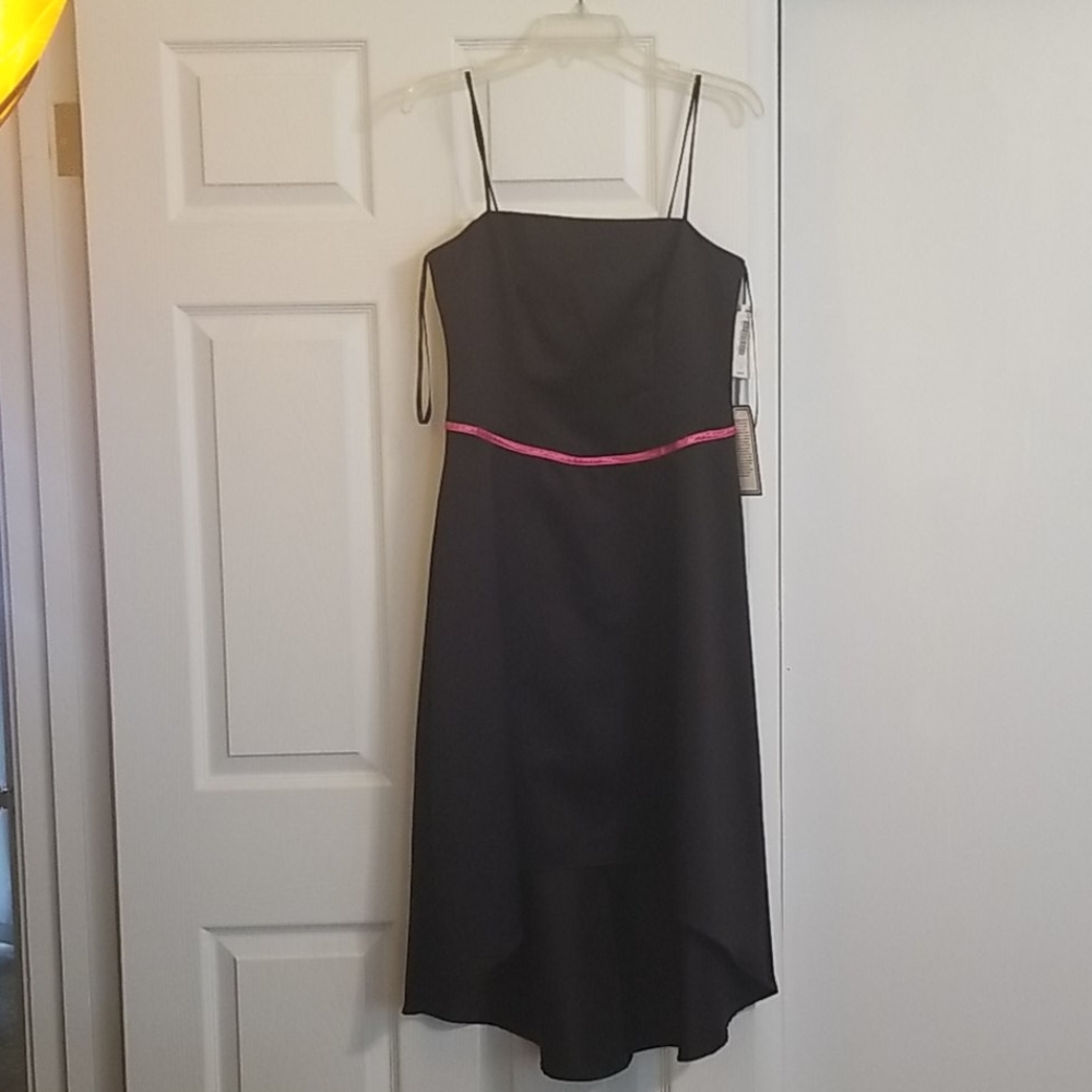 Black/Hot Pink, Strappy, High/Low Hem Party Dress